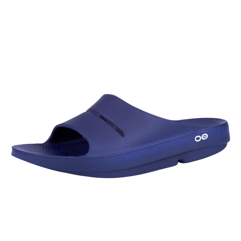 OOFOS OOahh Recovery Slide, Navy - Womenâ€™s Size 5, Menâ€™s Size 3 - Image 1